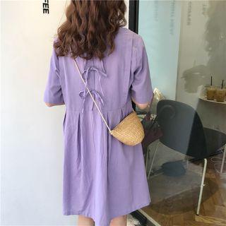 Short-sleeve Plain Mini Dress Purple - One Size