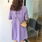 Short-sleeve Plain Mini Dress Purple - One Size