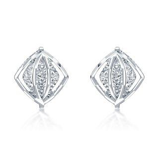 14k White Gold 3d Openwork Diamond-cut Lozenge Earrings
