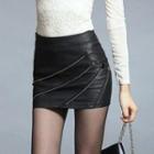 Faux-leather Zip-accent Skirt