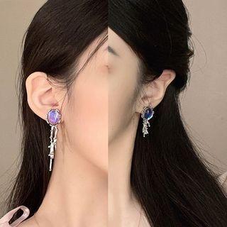 Opal Asymmetrical Alloy Fringed Earring 1 Pair - Purple Opal - Silver - One Size