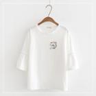 Bell Elbow-sleeve Embroidered T-shirt