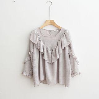 Ruffle Trim 3/4 Sleeve Chiffon Top