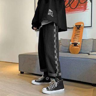 Cropped Checkered Wide Leg Jeans