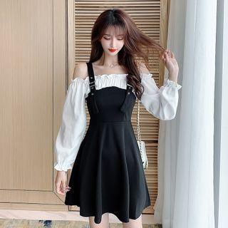 Cold-shoulder Mock Two-piece Mini A-line Dress