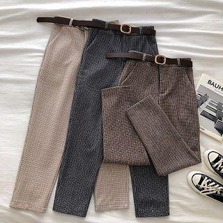 Plaid Acrylic High-waist Harem Pants With Belt
