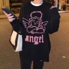 Angel Print Sweater Black - One Size