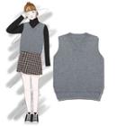 Plain Knit Vest Gray - One Size