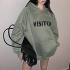 Oversized Lettering Long-sleeve Hoodie Green - One Size