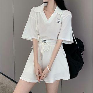 Lettering Cropped Polo Shirt / Sweatshorts