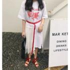 Lace Overlay Lettering Elbow Sleeve T-shirt Dress