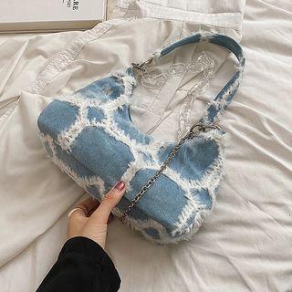 Chain Detail Fringed Trim Hobo Bag Blue - One Size