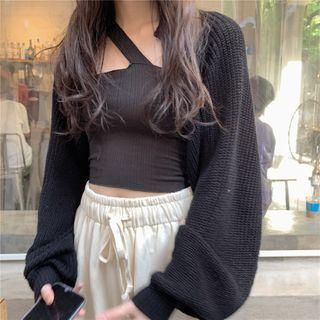 Plain Puff-sleeve Cardigan / Plain Slim-fit Tank Top
