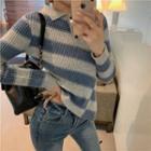 Long-sleeve Striped Knit Top / Mini Fitted Skirt