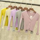 V-neck Plain Ribbed Basic Cardigan