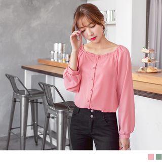 Frilled Trim Beaded Button Blouse
