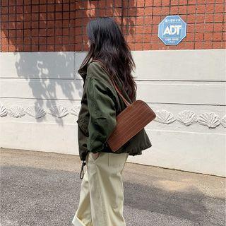 Croc-grain Zipped Shoulder Bag