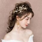 Wedding Set: Faux Pearl Starfish Headband + Dangle Earring Headpiece & 1 Pair - Clip On Earring - One Size