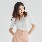 Puff-sleeve Light Rib-knit Top