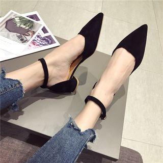 Plain / Leopard Print Ankle Strap Chunky-heel Dorsay Pumps