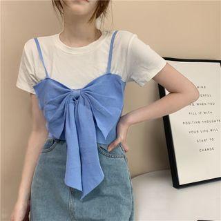 Short-sleeve T-shirt / Ribbon Camisole Top