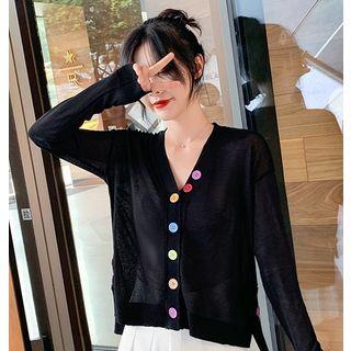 Contrast-button Light Cardigan