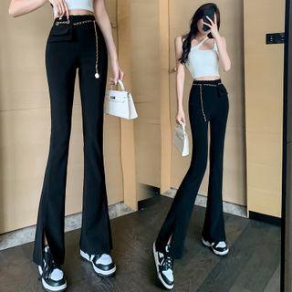 High Waist Slit-hem Bootcut Dress Pants (various Designs)