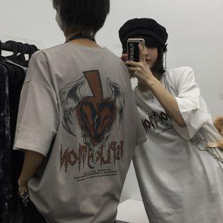 Heart Lettering Elbow-sleeve T-shirt