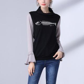 Flared Cuff Print Pullover