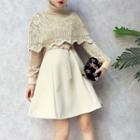 Set: Lace Panel A-line Dress + Turtleneck Knit Capelet