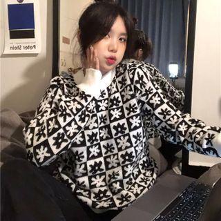 Floral Checkered Sweater