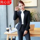 Collarless Blazer / Set: Blazer + Dress Pants / + Pencil Skirt / + Buckled Stand Collar Long-sleeve Shirt