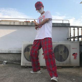 Couple-matching Plaid Wide-leg Pants