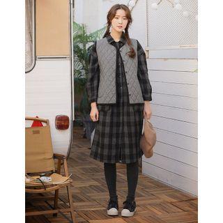 Patch-pocket Check Shirtdress Black - One Size