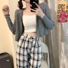 Plaid Wide-leg Pants / Knit Zip Hoodie