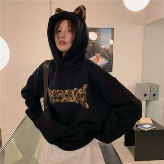 Leopard Print Fluffy Cat Ear Hoodie