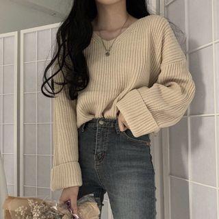 V-neck Ribbed Oversize Sweater