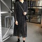Dotted Long-sleeve Midi Chiffon Dress As Shown In Figure - One Size