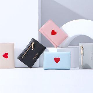 Heart Embroidered Faux Leather Wallet