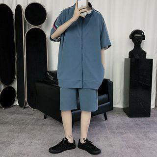Elbow-sleeve Striped Tape Zipped Jacket