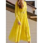 Floral Long Tiered Chiffon Dress With Belt