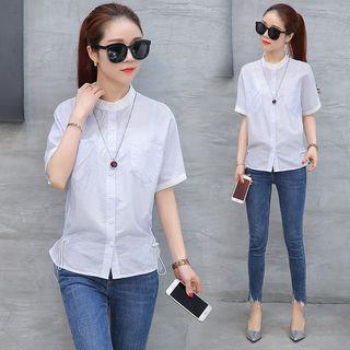 Tie-waist Striped Short-sleeve Shirt