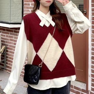 Tie-neck Blouse / Sweater Vest