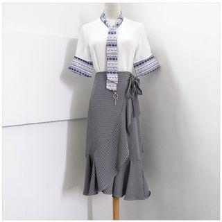 Tie-side Ruffle Plaid Midi Skirt
