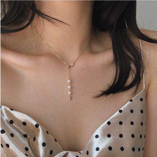 Freshwater Pearl Drop Necklace Silver - One Size