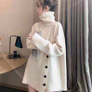 Button-accent Turtleneck Sweater