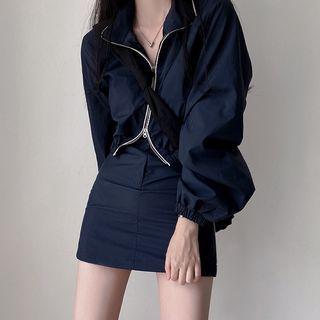 Long-sleeve Contrast Trim Zip Top / Skirt