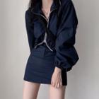 Long-sleeve Contrast Trim Zip Top / Skirt
