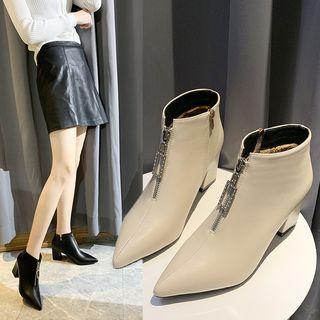 Pointed Zip Detail Block Heel Ankle Boots