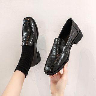 Croc Grain Block-heel Loafers